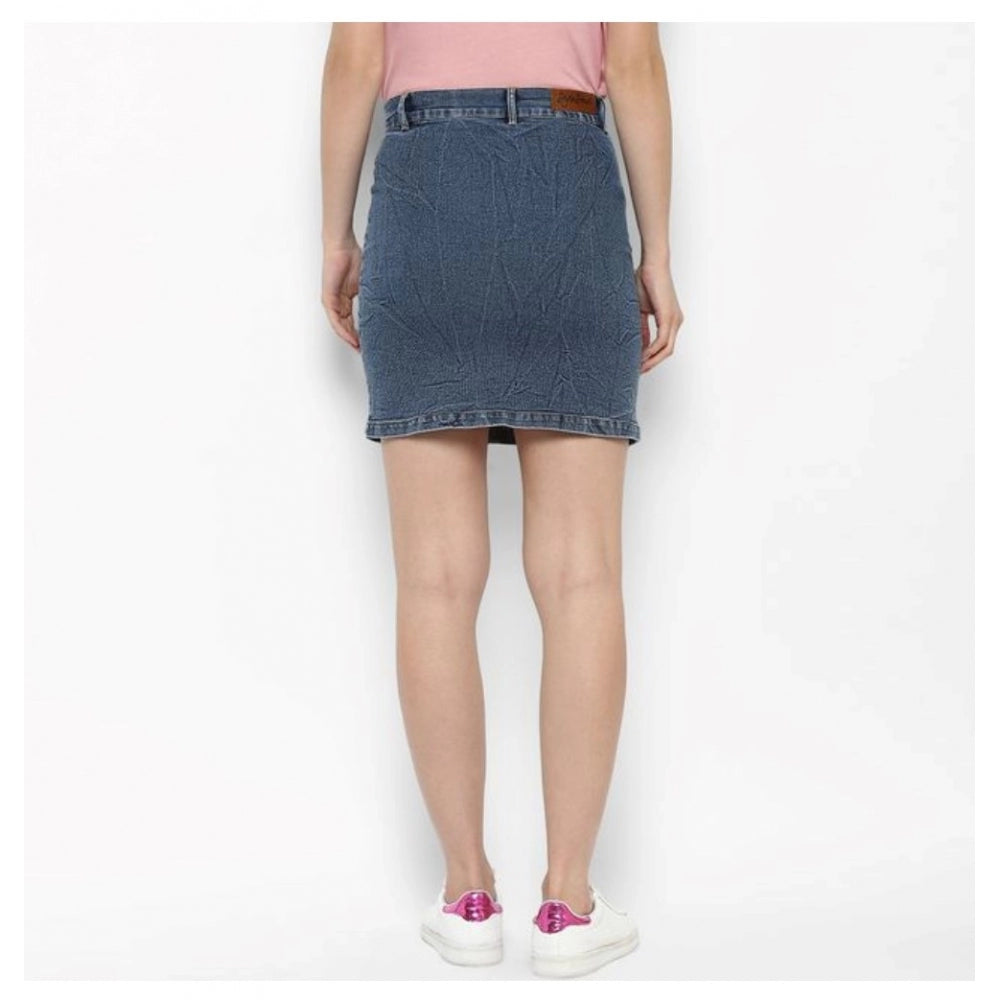 Generic Women's Denim Front Pocket Buttoned Skirt (Blue) Secondary image