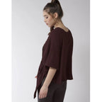 Generic Women's Polyester Solid Cape Sleeve Top (Maroon)
