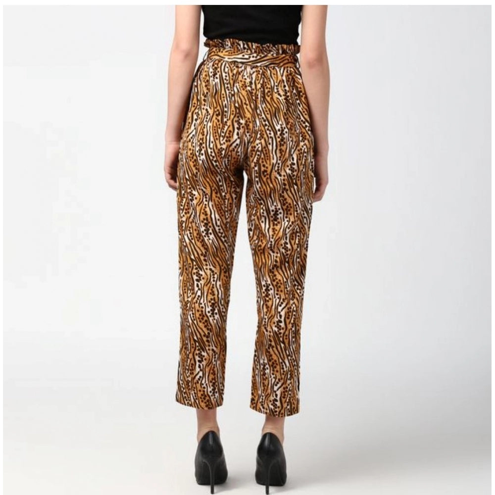 Generic Women's Polyester Animal Print Elasticated Trousers (Orange - Black) Secondary image