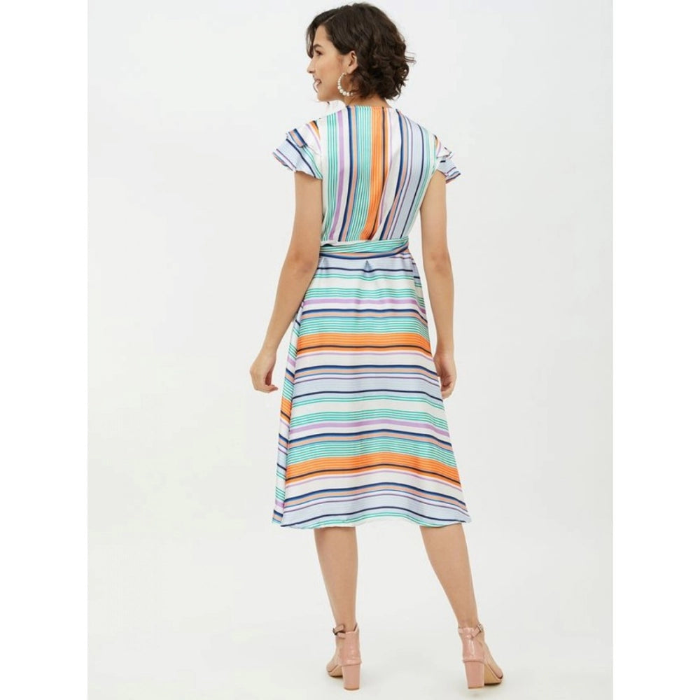 Generic Women's Satin Striped Short Sleeve Knee-Length Dress (Multicolor) Secondary image