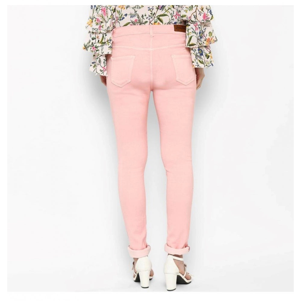 Generic Women's Denim Solid Buttoned Jeans (Pink) Secondary image