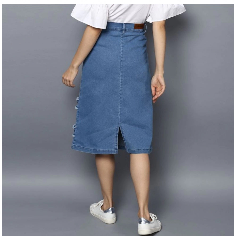 Generic Women's Denim Washed Buttoned Skirt (Blue) Secondary image
