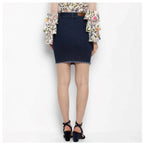 Generic Women's Denim Distressed Buttoned Skirt (Blue)