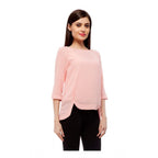 Generic Women's Polyester Solid 3-4th Sleeves Regular Top (Peach)