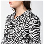 Generic Women's Polyester Animal Print Bell Sleeve Top (Black - White)