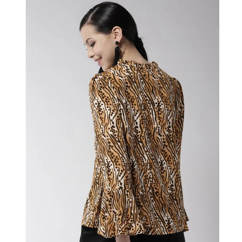 Generic Women's Polyester Printed Bell Sleeve Top (Orange - Black) Secondary image