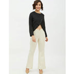 Generic Women's Polyester Asymmetrical Long Sleeves Top (Black)