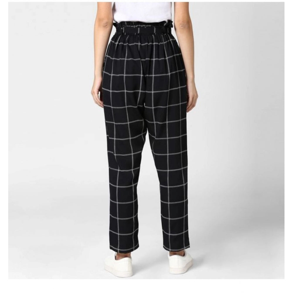 Generic Women's Polyester Checkered Elasticated Trousers (Black - White) Secondary image