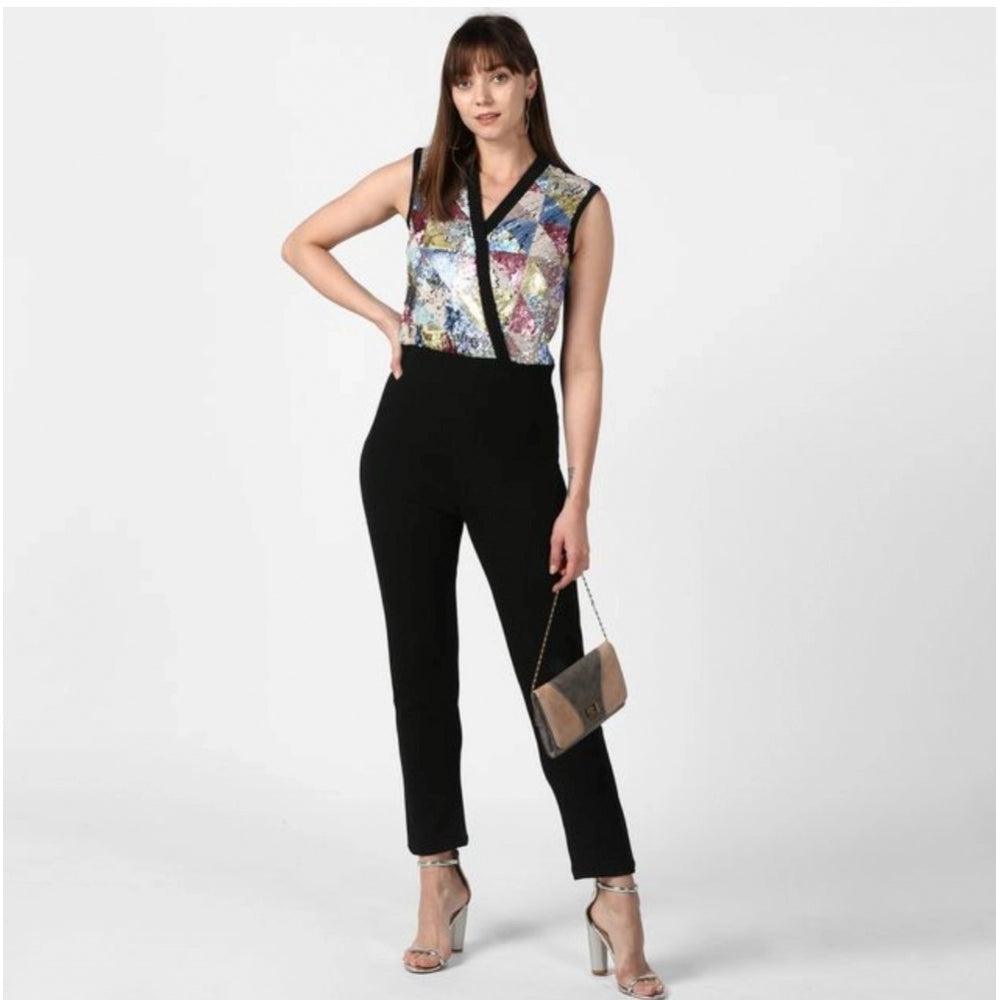 Generic Women's Polyester Embellished Sleeveless Jumpsuit (Black) Secondary image