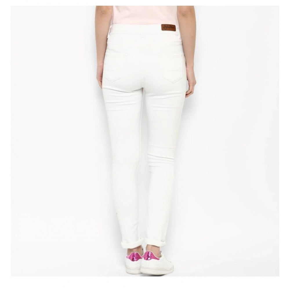 Generic Women's Denim Solid Buttoned Jeans (White) Secondary image