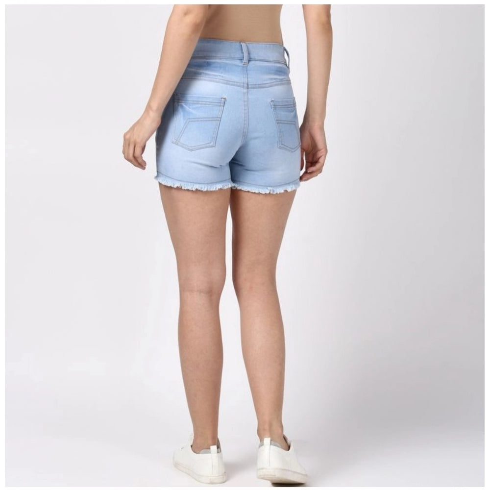 Generic Women's Denim Solid Buttoned Shorts (Blue) Secondary image
