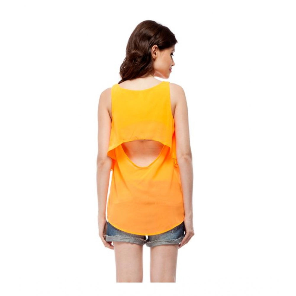 Generic Women's Polyester Solid Sleeveless Regular Top (Orange) Secondary image