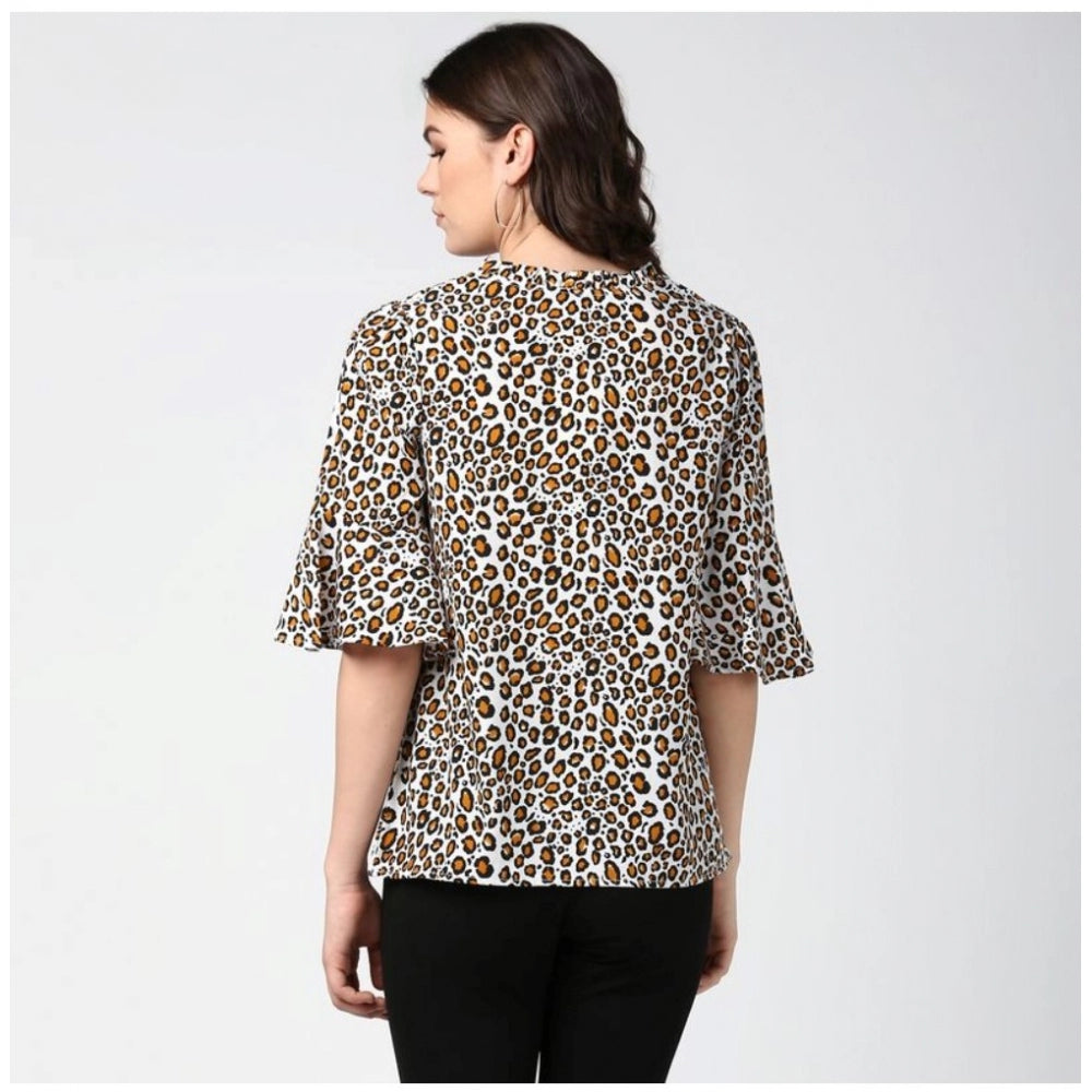 Generic Women's Polyester Animal Print Bell Sleeve Top (Orange - Black) Secondary image
