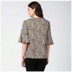 Generic Women's Polyester Animal Print Bell Sleeve Top (Orange - Black)