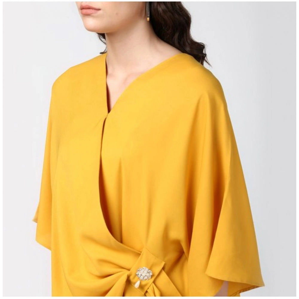 Generic Women's Polyester Solid Cape Sleeve Top (Yellow)