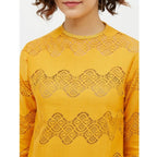 Generic Women's Cotton Lace Inserts Long Sleeves Top (Yellow)