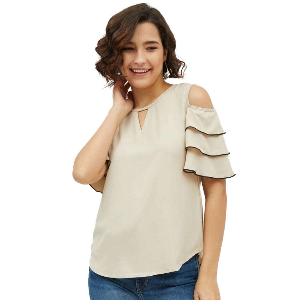 Generic Women's Polyester Tiered Cold Shoulder Top (Beige) Main image