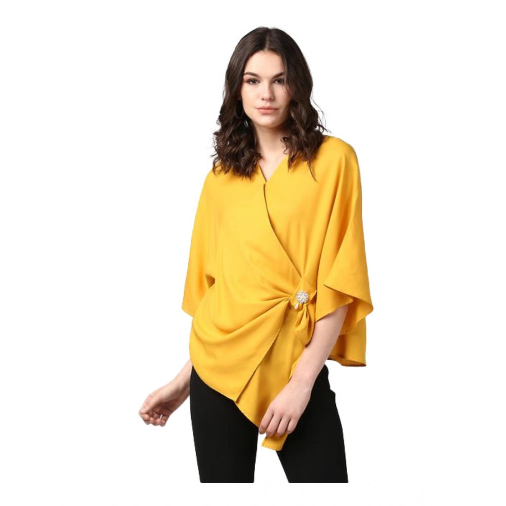 Generic Women's Polyester Solid Cape Sleeve Top (Yellow) Main image