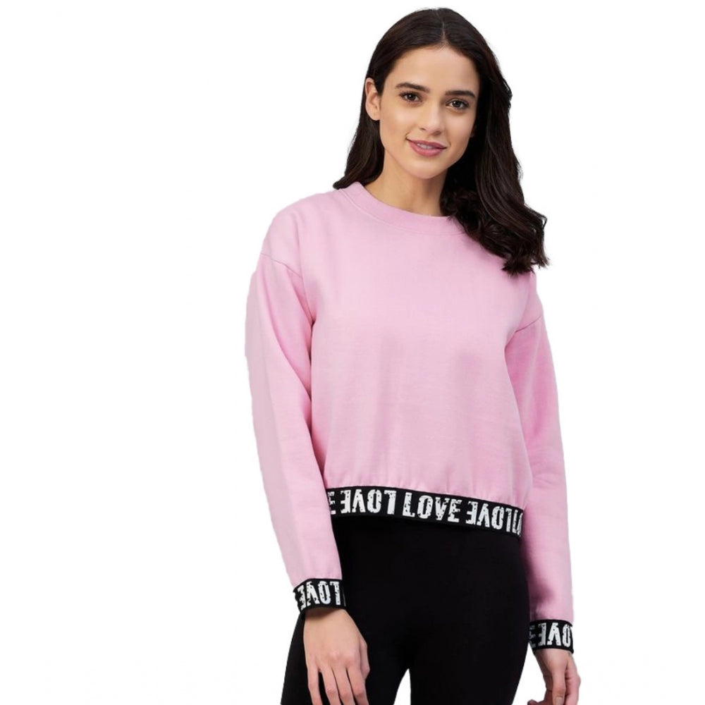 Generic Women's Fleece Solid Long Sleeves Sweatshirt (Pink) Main image