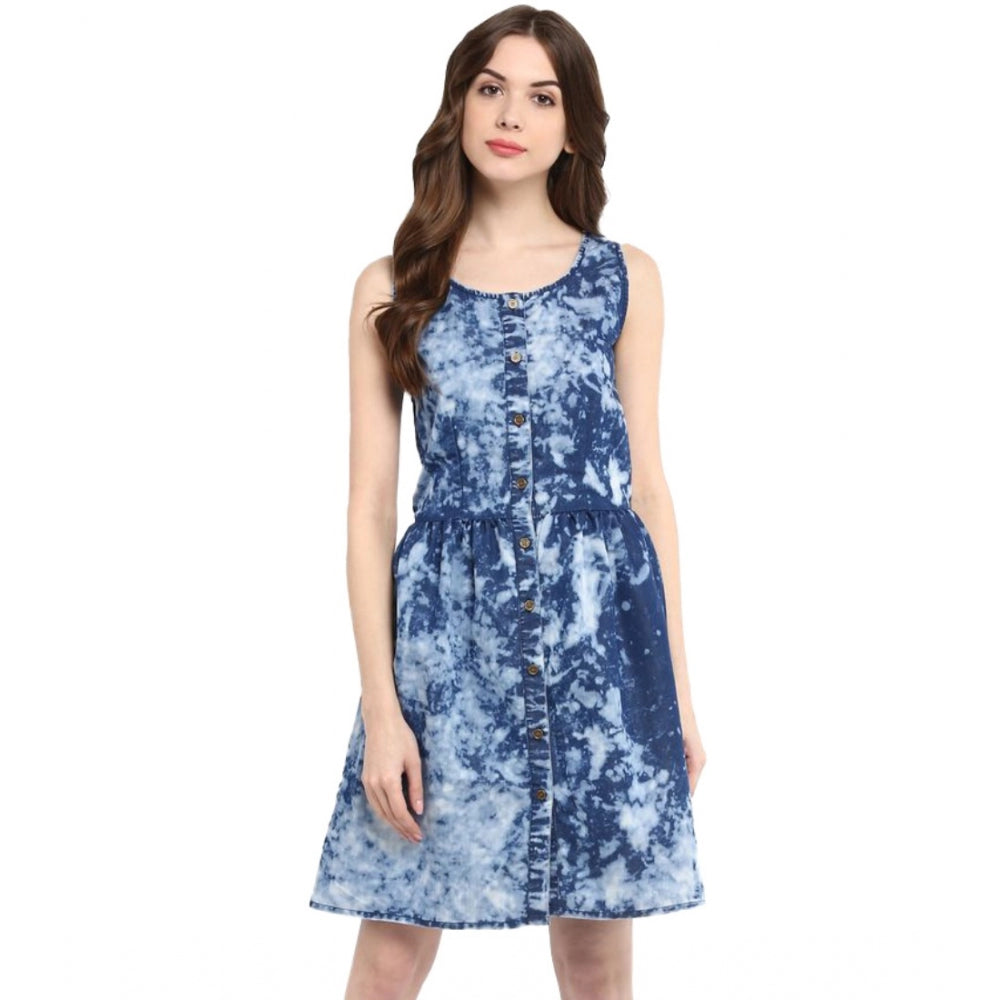 Generic Women's Denim Tie &amp; Dye Sleeveless Above Knee Dress (Blue) Main image