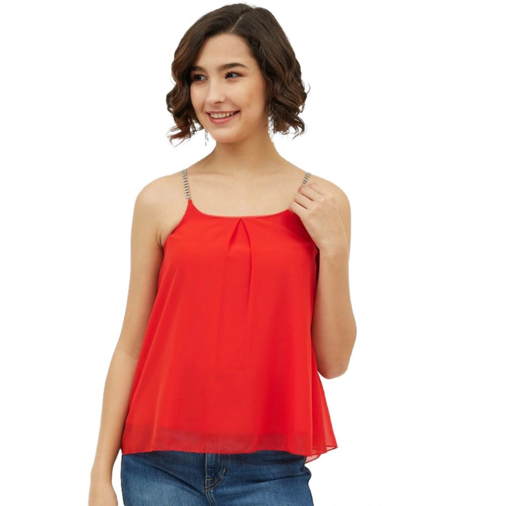 Generic Women's Polyester Embellished Shoulder Straps Top (Red) Main image
