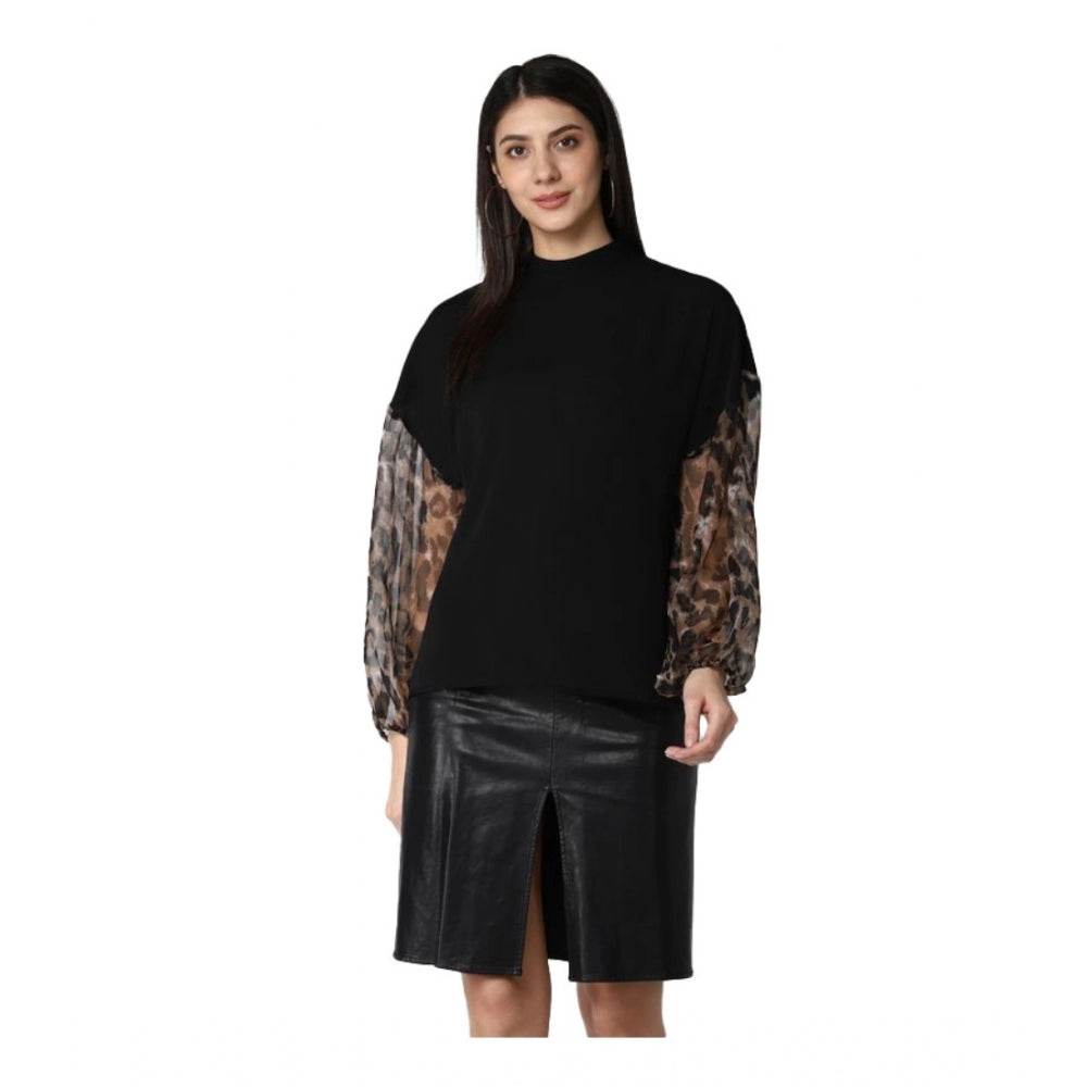 Generic Women's Polyester Animal Print Long Sleeves Top (Black) Main image
