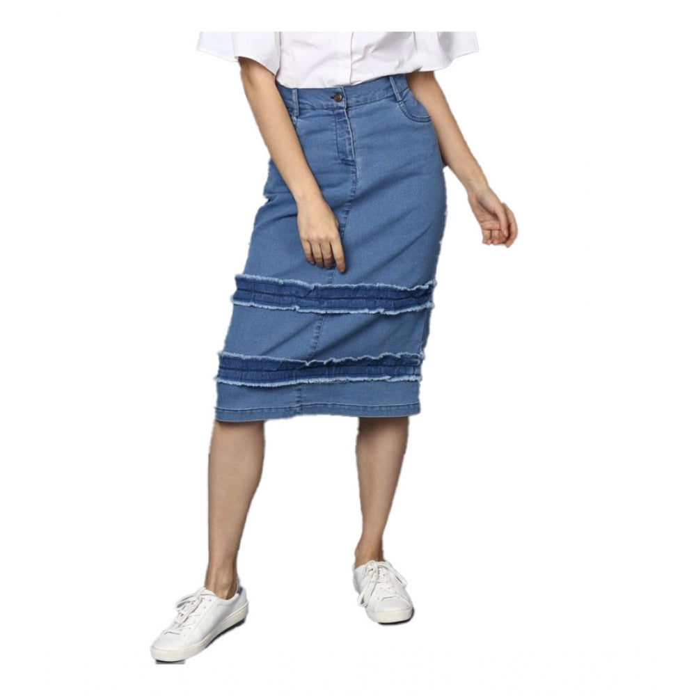 Generic Women's Denim Washed Buttoned Skirt (Blue) Main image