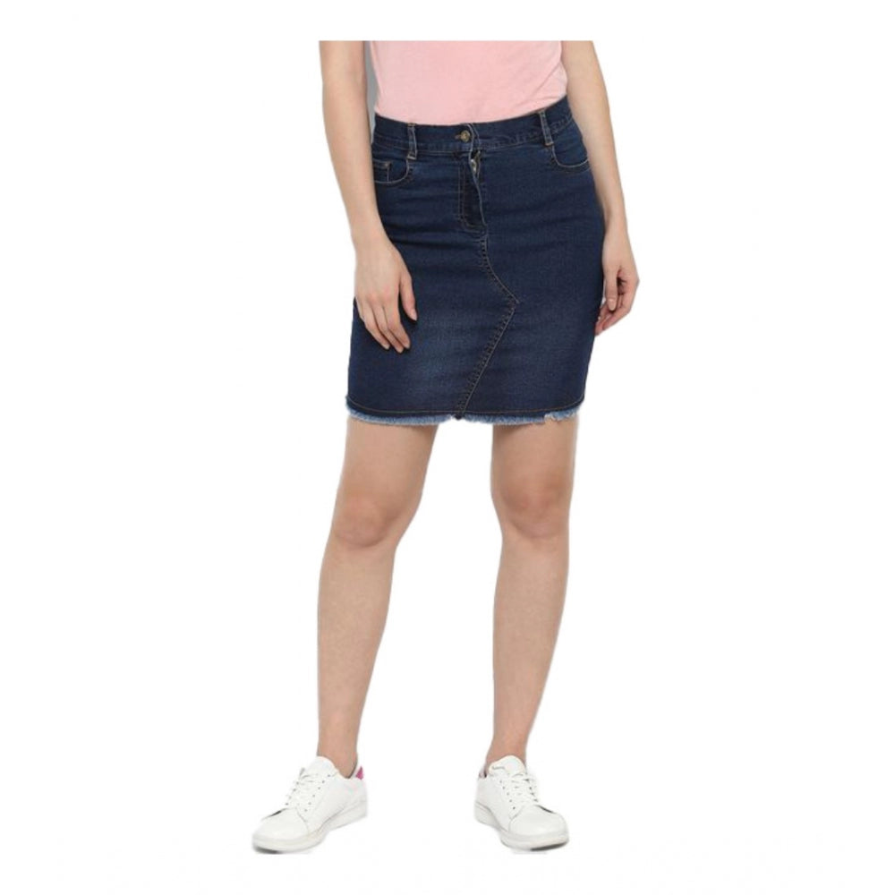 Generic Women's Denim Stitching Pattern Buttoned Skirt (Blue) Main image