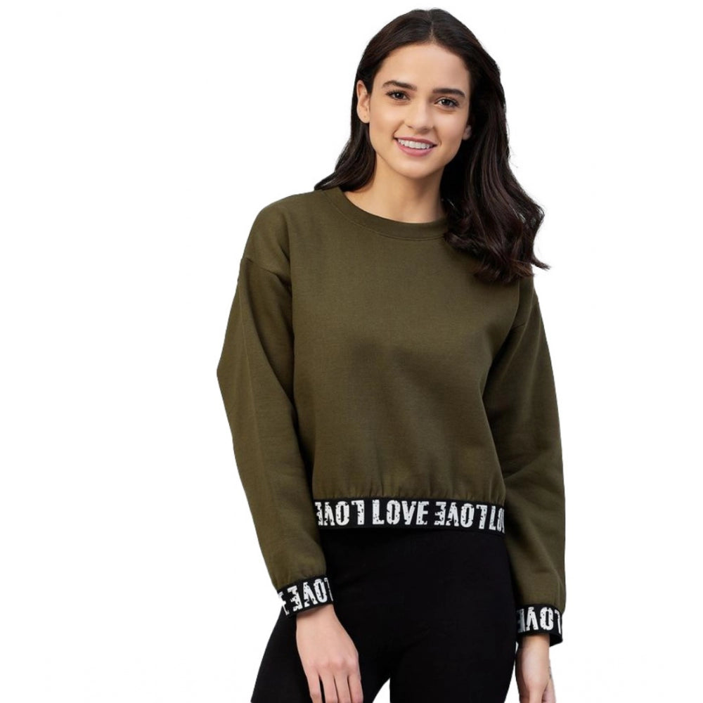 Generic Women's Fleece Solid Long Sleeves Sweatshirt (Olive) Main image