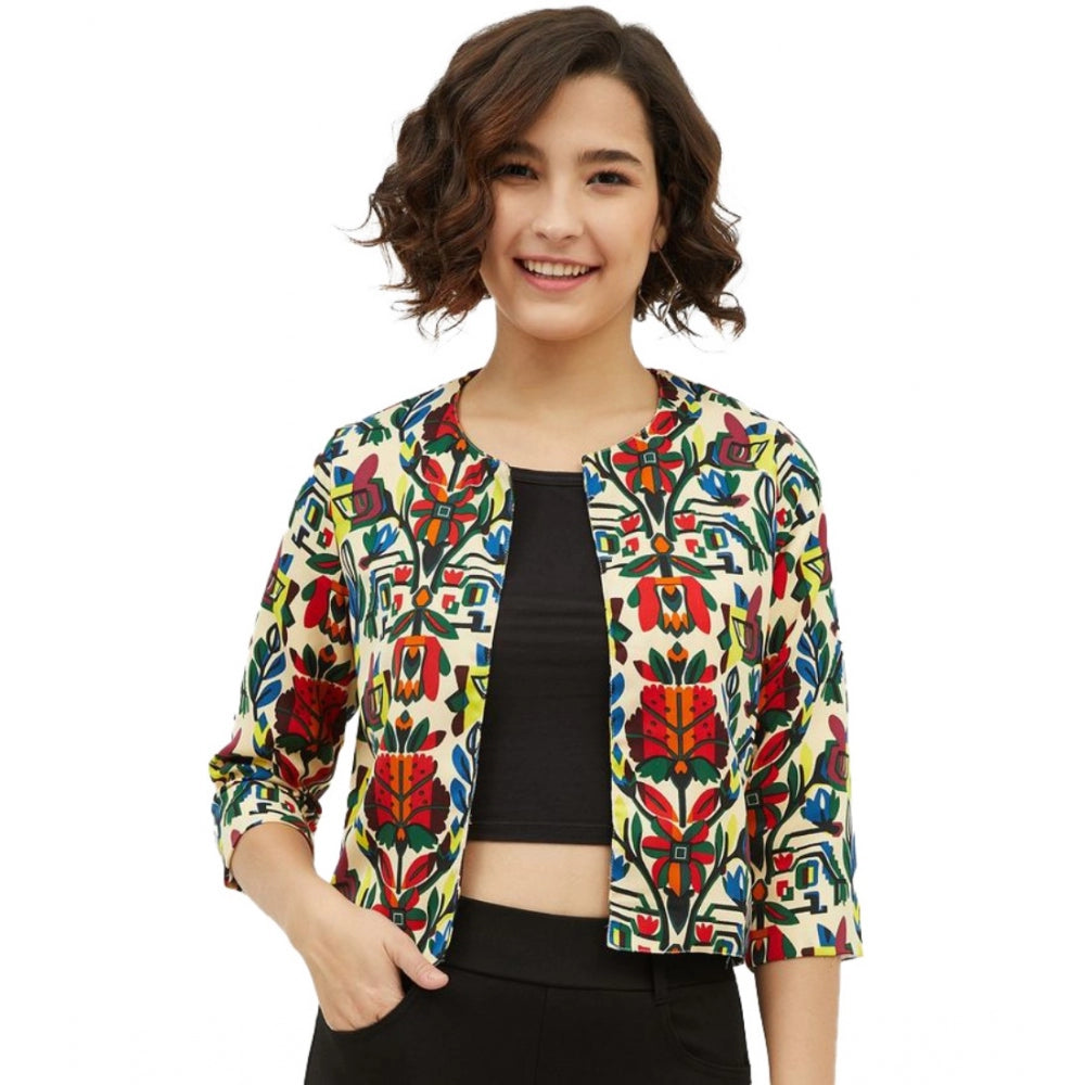 Generic Women's Polyester Floral 3-4th Sleeves Shrug (Multicolor) Main image