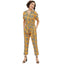 Generic Women's Polyester Printed Half Sleeve Long Jumpsuit (Yellow)