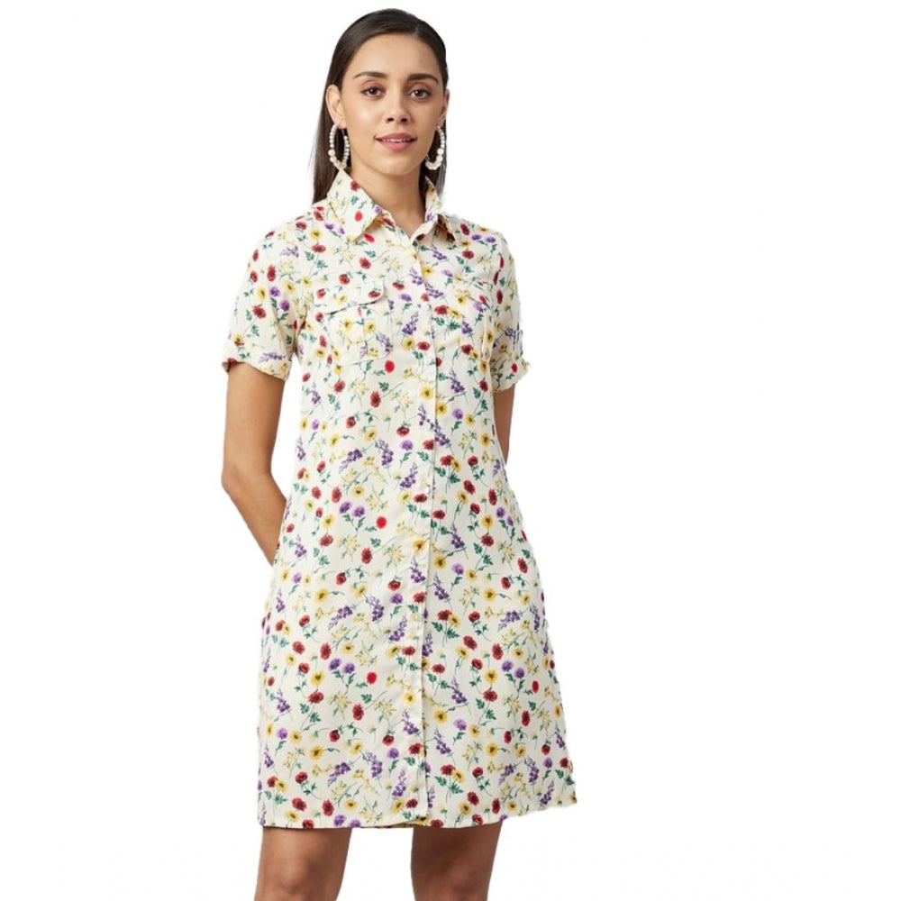 Generic Women's Polyester Floral Short Sleeve Above Knee Dress (Multicolor) Main image