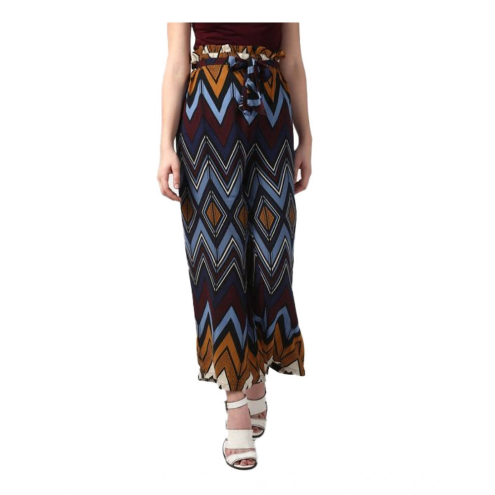 Generic Women's Polyester Chevron Elasticated Trousers (Multicolor) Main image