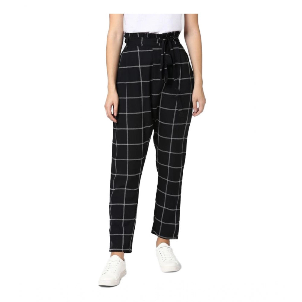 Generic Women's Polyester Checkered Elasticated Trousers (Black - White) Main image