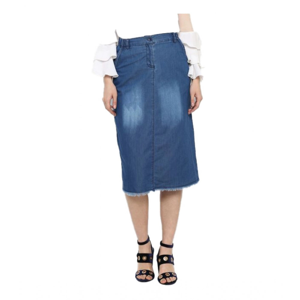 Generic Women's Denim Washed Buttoned Skirt (Blue) Main image