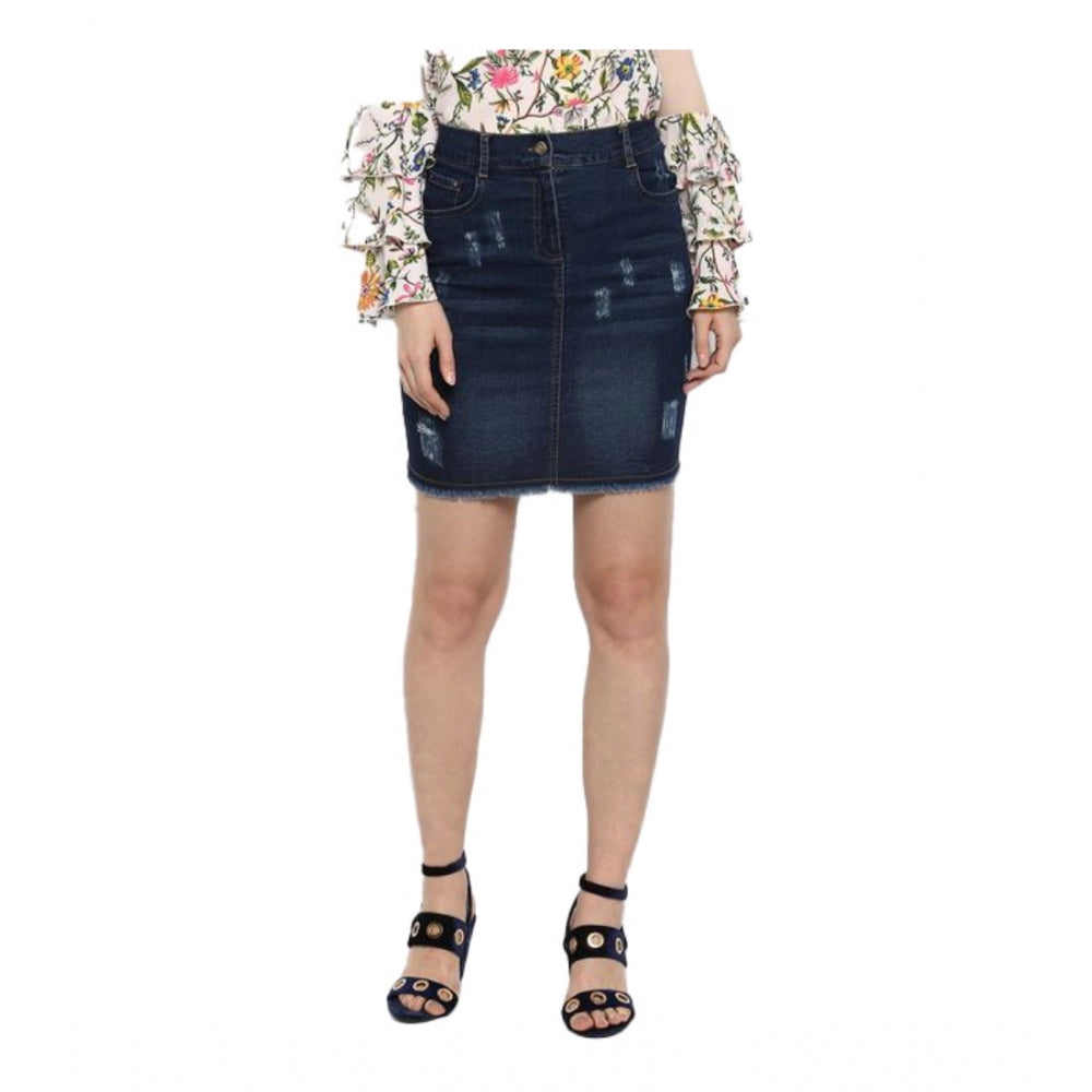 Generic Women's Denim Distressed Buttoned Skirt (Blue) Main image