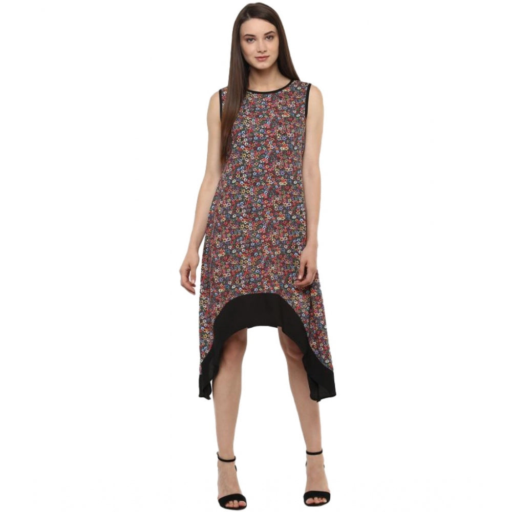Generic Women's Polyester Printed Sleeveless Knee-Length Dress (Multicolor) Main image