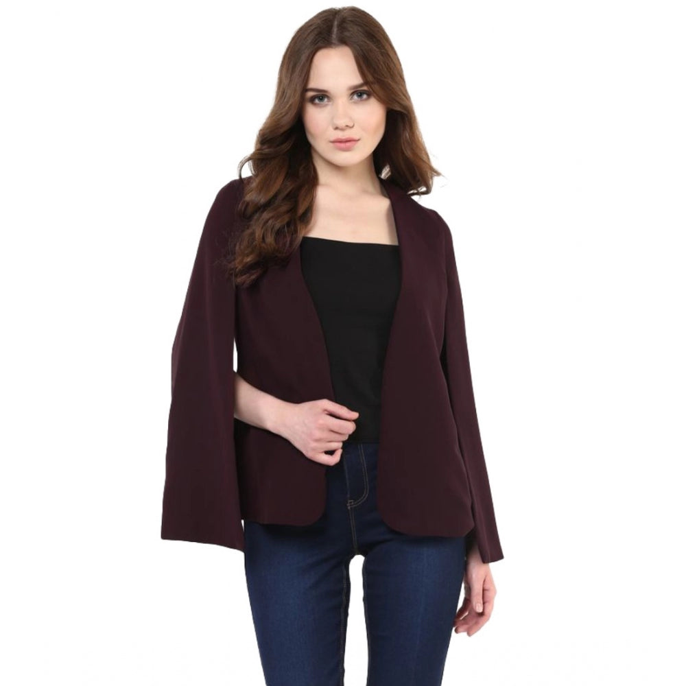 Generic Women's Polyester Solid Cape Sleeve Blazer (Wine) Main image