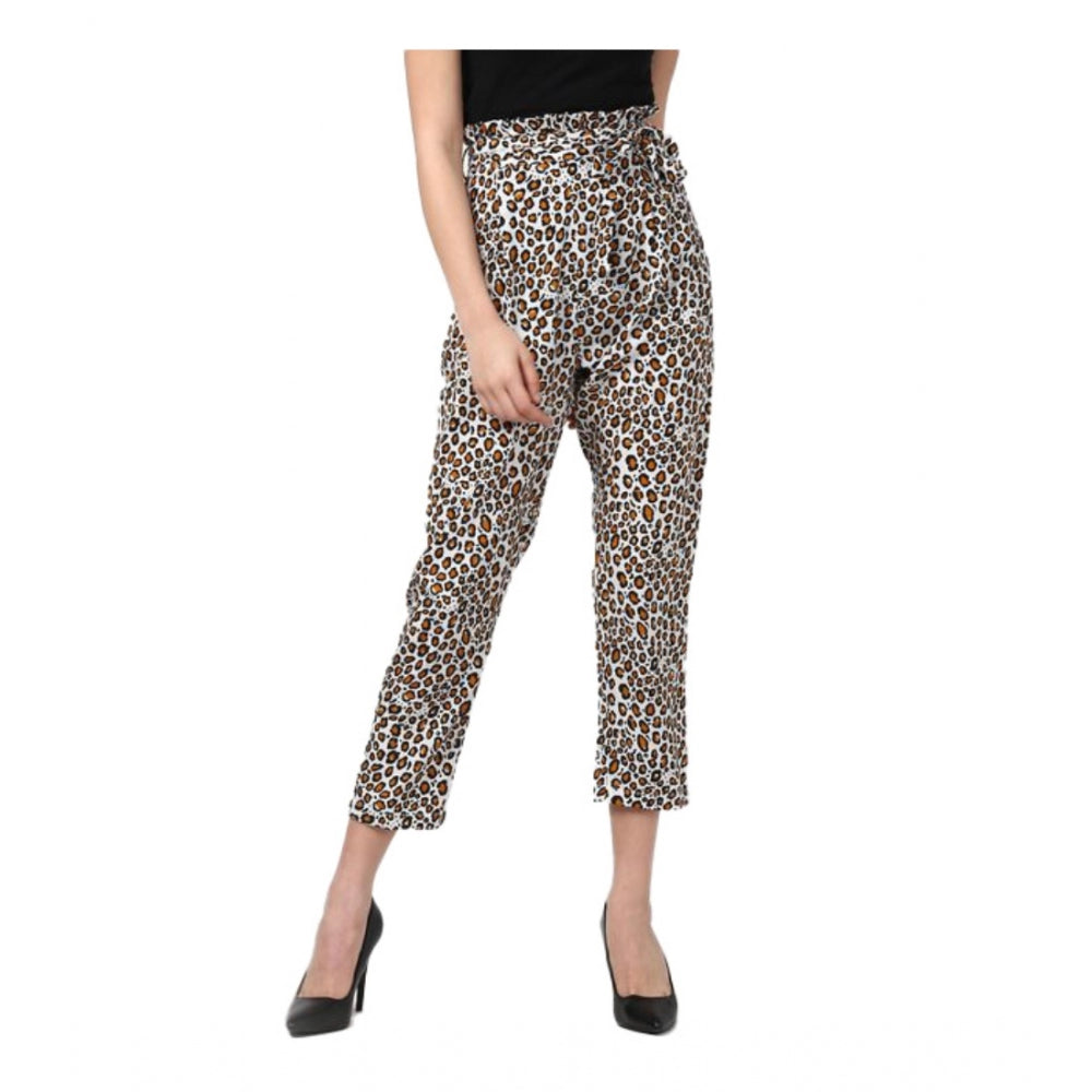 Generic Women's Polyester Animal Print Elasticated Trousers (White - Yellow) Main image
