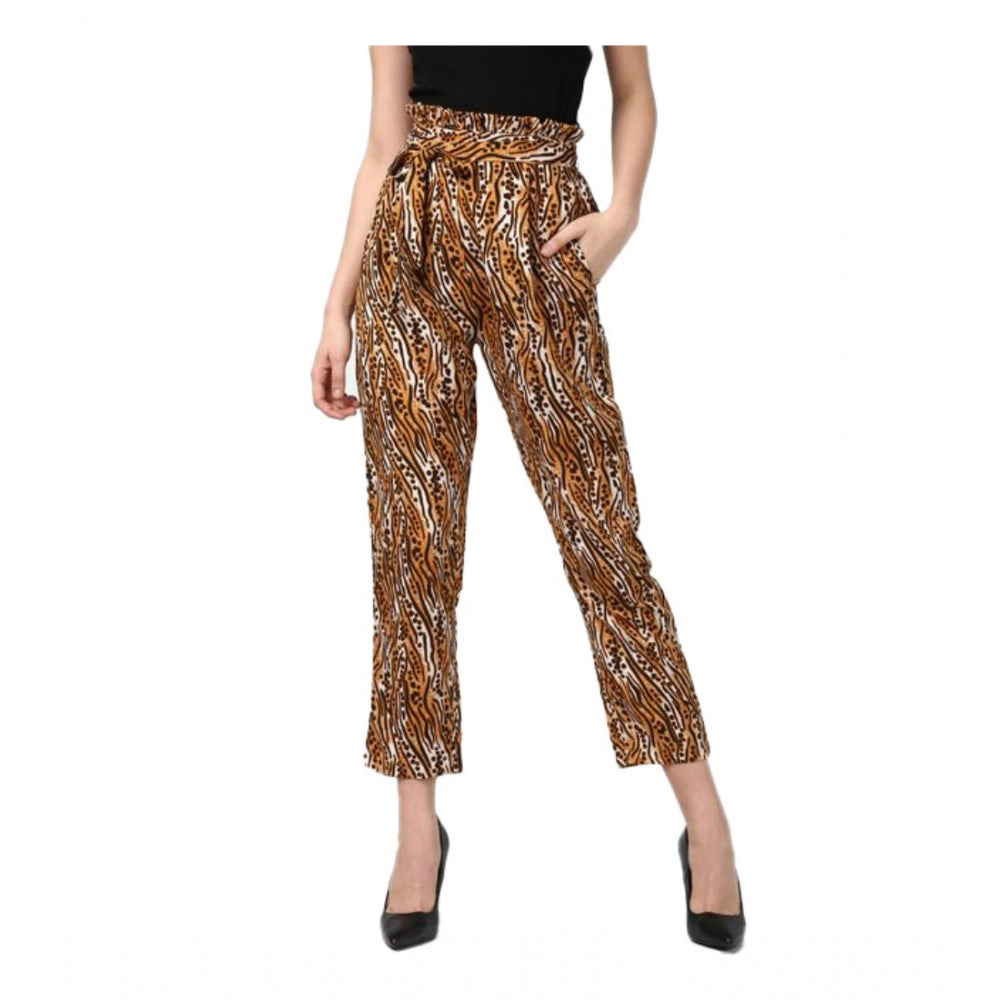 Generic Women's Polyester Animal Print Elasticated Trousers (Orange - Black) Main image