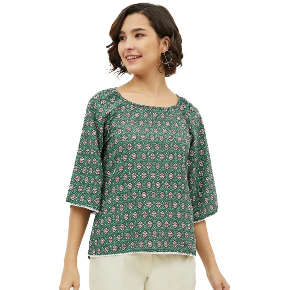 Generic Women's Polyester Printed 3-4th Sleeves Top (Green) Main image