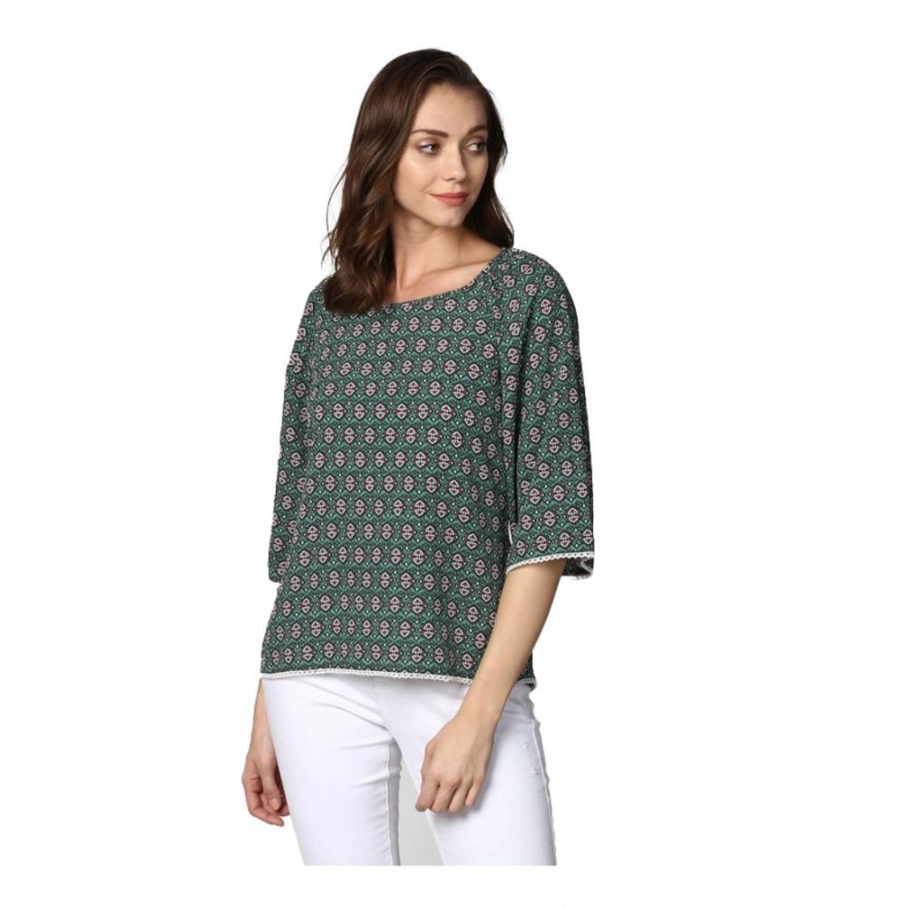 Generic Women's Polyester Printed 3-4th Sleeves Top (Green) Main image