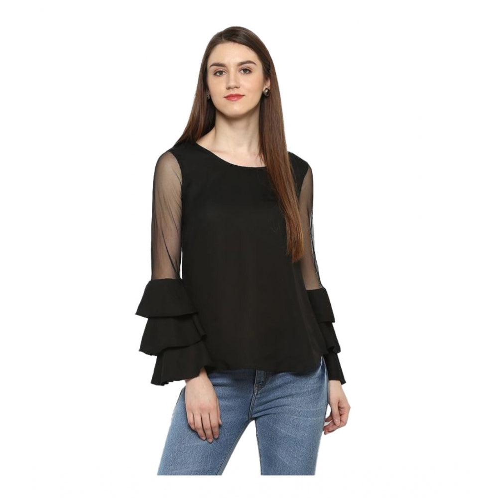 Generic Women's Polyester Solid Tier Sleeve Top (Black) Main image