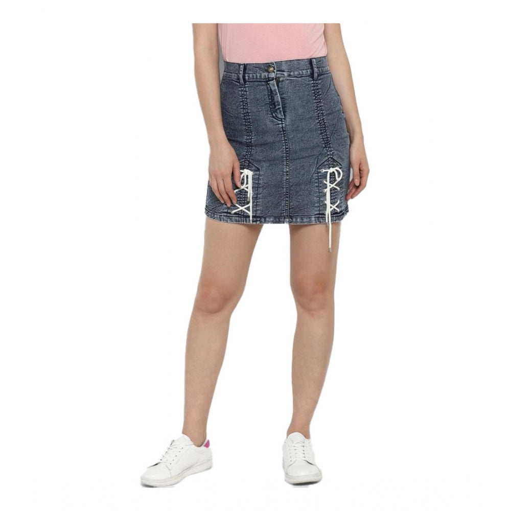 Generic Women's Denim Tie Up Buttoned Skirt (Blue) Main image