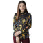 Generic Women's Satin Printed Long Sleeves Standard Length Shirt (Black - Gold)