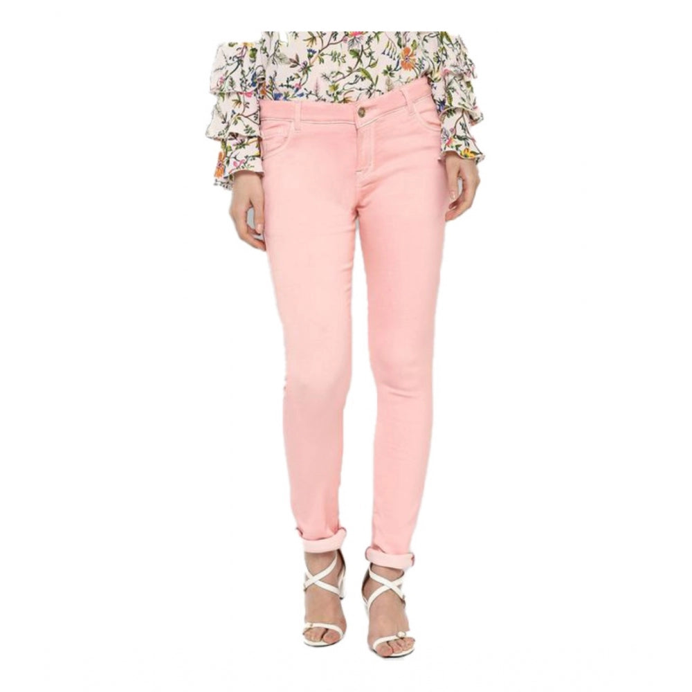 Generic Women's Denim Solid Buttoned Jeans (Pink) Main image