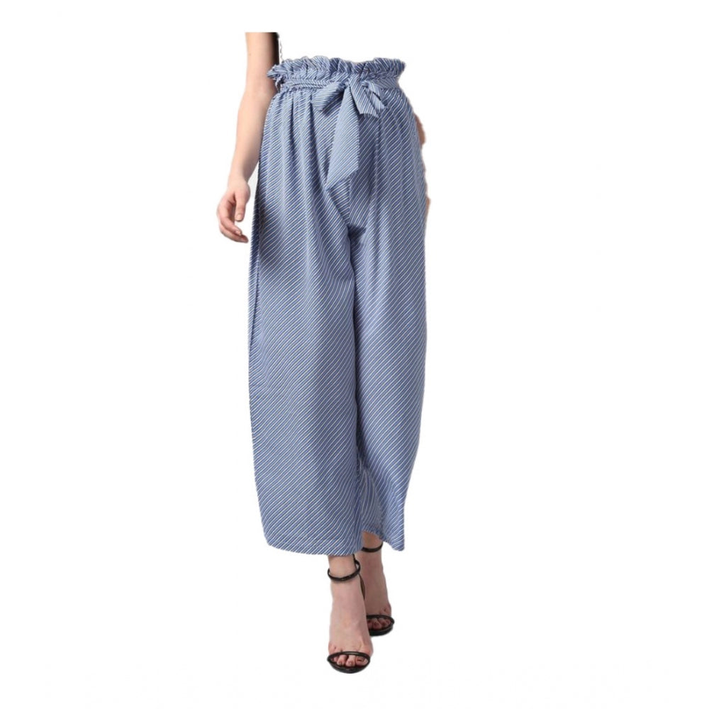 Generic Women's Polyester Striped Elasticated Trousers (Blue) Main image