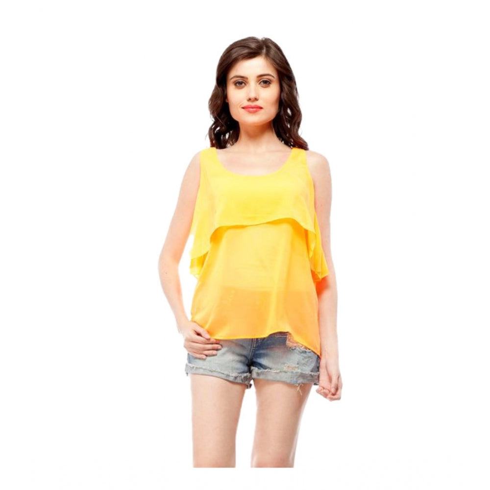 Generic Women's Polyester Solid Sleeveless Regular Top (Orange) Main image