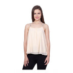 Generic Women's Polyester Solid Shoulder Straps Regular Top (Beige)