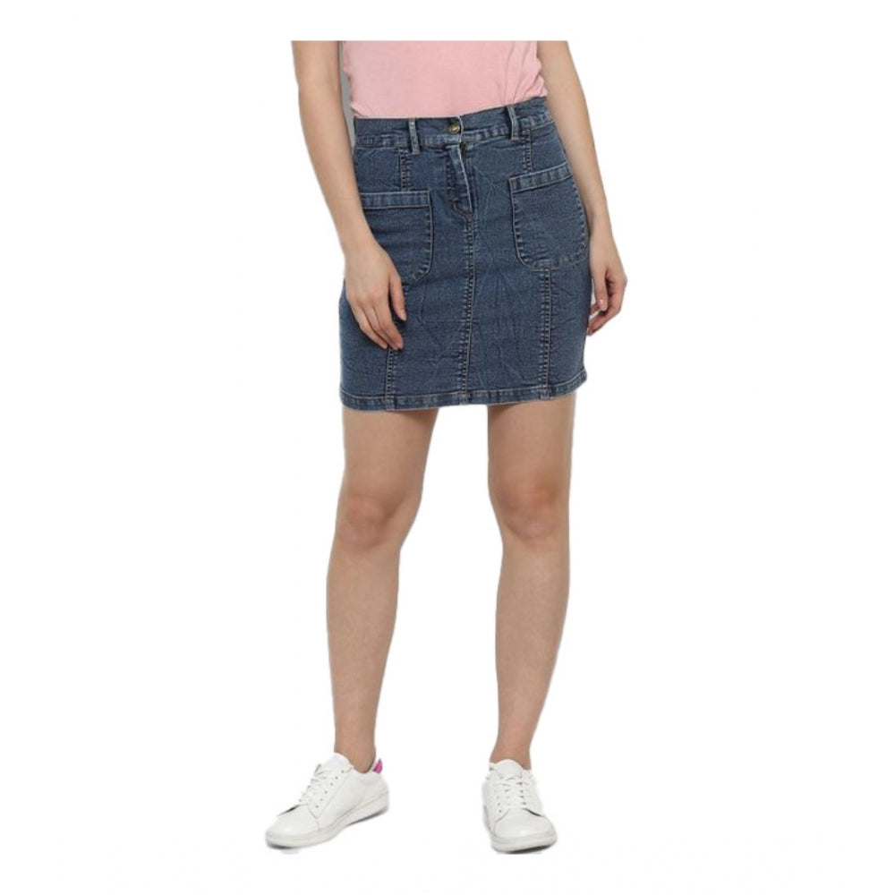Generic Women's Denim Front Pocket Buttoned Skirt (Blue) Main image